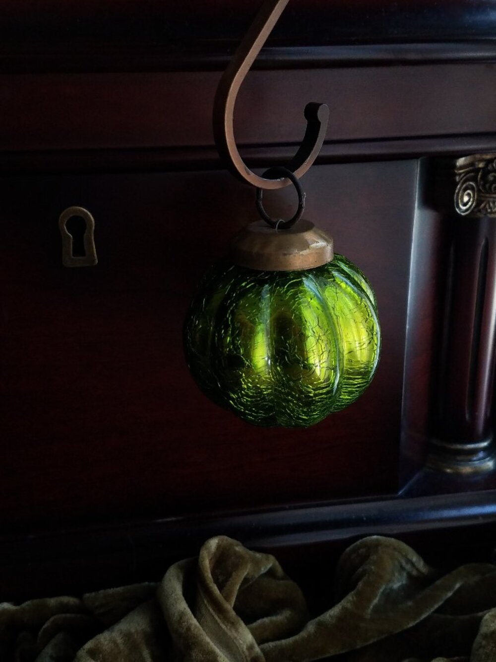 Midwest Kugel Olive Crackle Mercury Ribbed Melon Glass Ornaments Set of 6 IOB